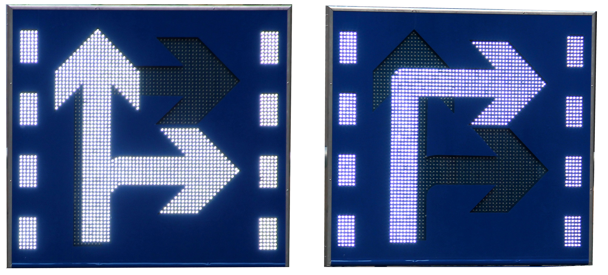 2、直行右轉(zhuǎn)右轉(zhuǎn)可變車道標(biāo)牌(帶分道線)